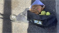 Baseball Bag w/ Mitt, (3) Bats & (6) Softballs