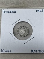 1861 Sweden 10 Ore Silver Coin