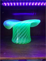 Fenton Green Swirl/Uranium Hat Vase