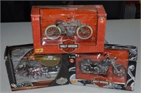 (3) Diecast Harley Davidson Motorcycles Hot Wheels