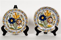 Pair of Delftware Color Floral Plates