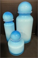 3 Pottery Barn Hand Blown Canisters.