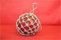 Japanese Handblown Red/Orange Glass Buoy w/ net