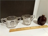 Vintage Floral Etched Sugar & Creamer Set &