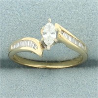 Marquise and Baguette Diamond Engagement Ring in 1