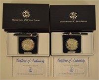 Pair Of 1991 US Mint USO Proof Silver Dollars