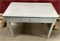 Very Nice Vintage Enamel Top Table With A Drawer