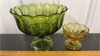 Large Green Glass Compote & Amber Sorbet Dish