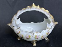 Porcelain Hand Painted Footed Basket