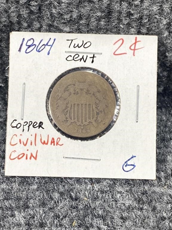 1864 Two Cent Copper Civil War Coin
