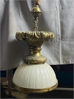 23'' Vintage Gold And Milk Glass Light Fixture