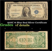 1935C $1 Blue Seal Silver Certificate Grades vf de