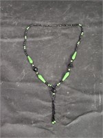 VTG Art Glass Black & Green Necklace