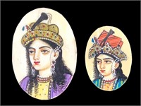 2 India Portrait Miniatures Women on Ivory