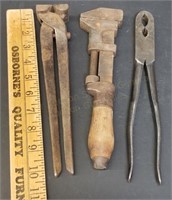 3 Early 10" Shop Tools: Wrench Pliers & Cutter