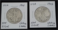 1941 or 1942 USA Walking Liberty Silver $1 Coin