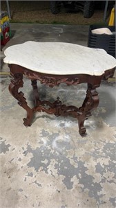 Walnut Victorian Turtle Marble Top Table