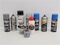 7 CANS SPRAY PAINT, ANTI SEIZE, FLOOR POLISH