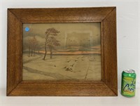Antique 1906 R.A. Jaumann litho in oak frame -