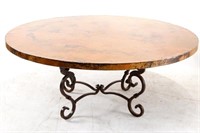 Round 72" copper top table w wr. iron base