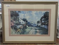 SIGNED AND MATTED RIVER SCENE FLORAL