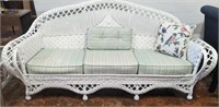 VINTAGE WICKER UPHOLSTERED 3 CUSHIONED SOFA