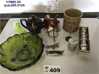 CAR EMBLEMS, NAPKIN HOLDERS, ROSEVILLE CROCK,