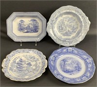 Assorted Antique Blue Transferware Plates &