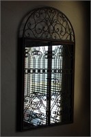 Ornate Metal Mirror with Wrough Iron Doors