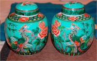 Pair of Antique Chinese Famille Verte Ginger Jars