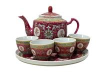 Hand Painted Porcelain Chinese Pink Tea Set
