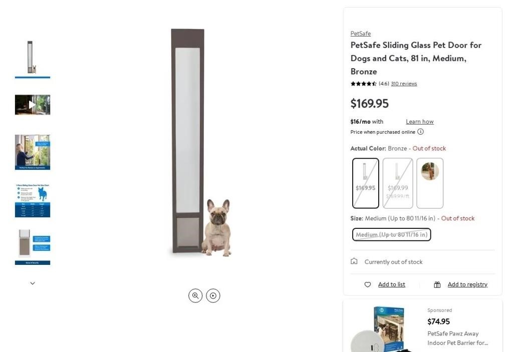 W8678  PetSafe Sliding Glass Pet Door