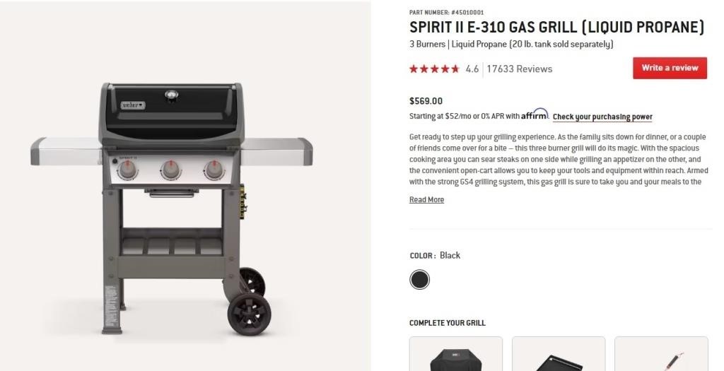 FM1063 SPIRIT II E-310 GAS GRILL (LIQUID PROPANE)