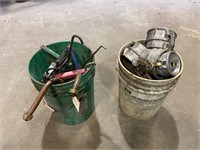 Two buckets with miscellaneous items