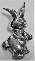 Silvertone Easter Rabbit Bunny Pin Pendant 2 3/4"