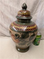 Handpainted Vase/ Urn w/ Lid Mexican 14" tall