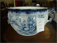 Flow blue chamber pot, ca 1890.