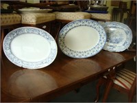 3 blue 19th Century platters.