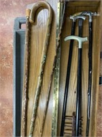 Wooden Box of 7 antique Wood walking Canes