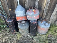 6 GAS CANS & FUNNEL