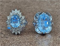 2 18k HGE Faux Blue Jewel Rings Size 7 & 7.5