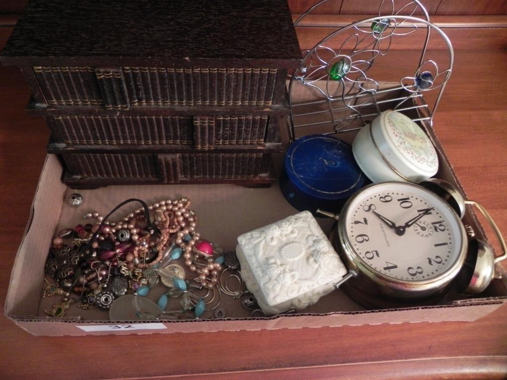 Misc. Jewelry, Alarm Clock, Trinket Boxes, Etc.