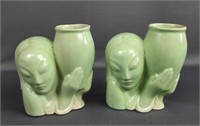 Pair of Hull Vintage Green Glazed Vases