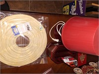 ASIAN LAMP, RED LAMP, & WOOD DESK BOX