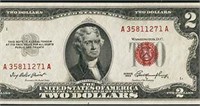 1953 B Series $2 RED SEAL Treasury Note Serial #AA