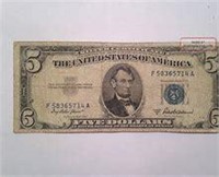 Rare 1934 A Series $5 Silver Certificate Serial #A