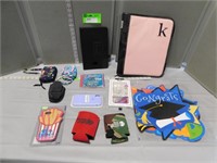 3 Ringed binder, phone cases, little purses, can c