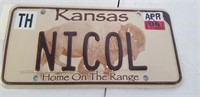 Kansas License plate Nicol - Thomas County