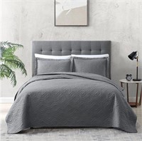 3pc Queen Quilt w/ 2 Shams Grey