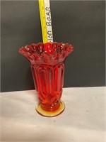 Amberina glass ruffled edge vase